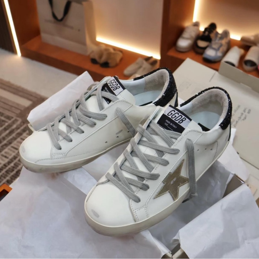 Golden Goose White and Gold Sneakers